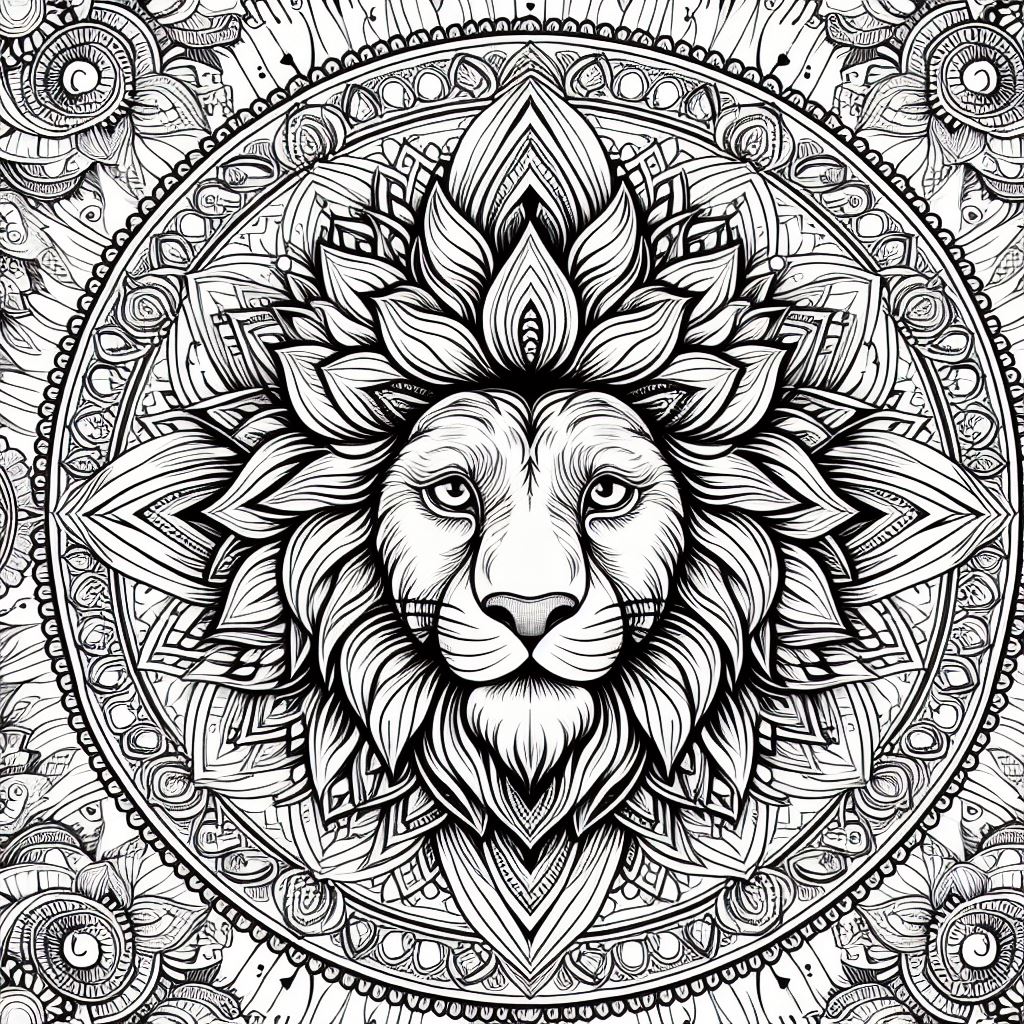lion mandala coloring page 